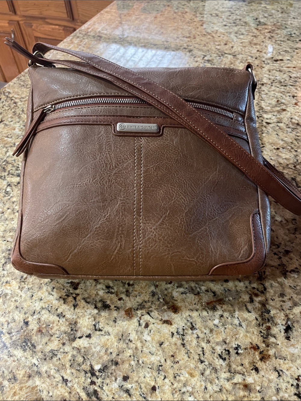 White Mountain Brown Faux Leather Messenger Crossbody Bag